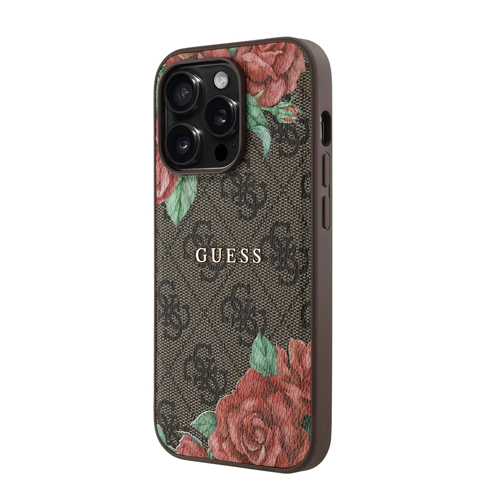 Apple iPhone 14 Pro Case Guess Original Licensed Magsafe Charging Feature Rose Printed 4G Patterned Text Logo Cover - 11