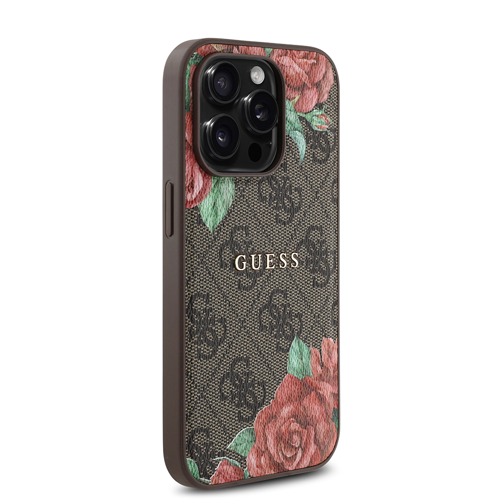 Apple iPhone 14 Pro Case Guess Original Licensed Magsafe Charging Feature Rose Printed 4G Patterned Text Logo Cover - 13