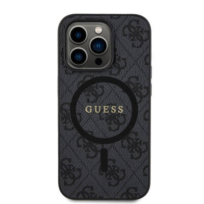 Apple iPhone 14 Pro Case Guess Original Licensed Magsafe Charging Featured 4G Patterned Text Logo Cover Black