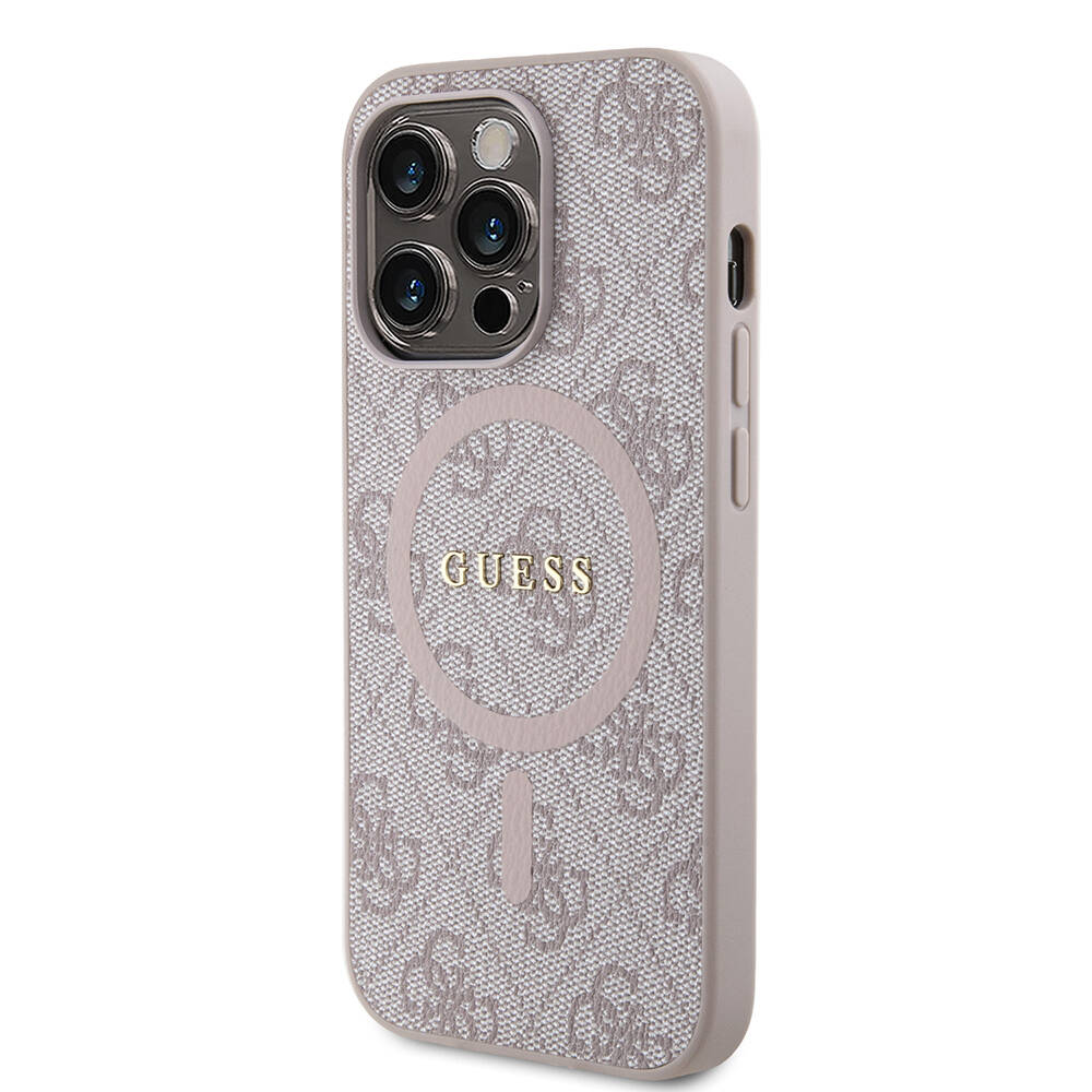 Apple iPhone 14 Pro Case Guess Original Licensed Magsafe Charging Featured PU Ring 4G Patterned Text Logo Cover - 16