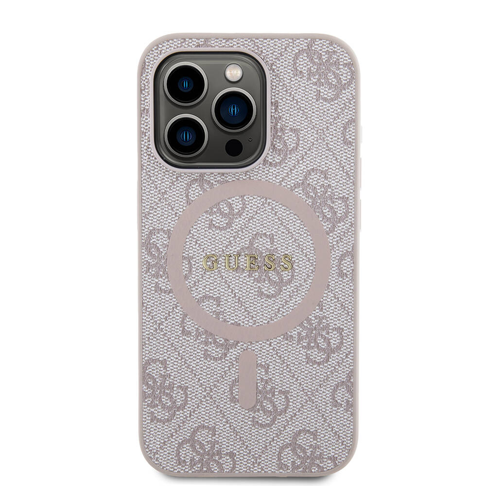 Apple iPhone 14 Pro Case Guess Original Licensed Magsafe Charging Featured PU Ring 4G Patterned Text Logo Cover - 24