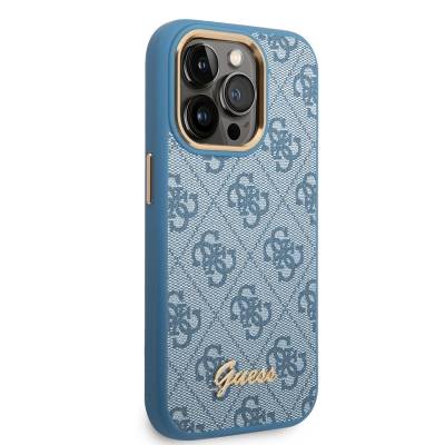 Apple iPhone 14 Pro Case GUESS PU Leather Metal Logo Design Cover Blue