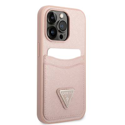 Apple iPhone 14 Pro Case GUESS PU Saffron Leather Card Holder Design Cover Pink