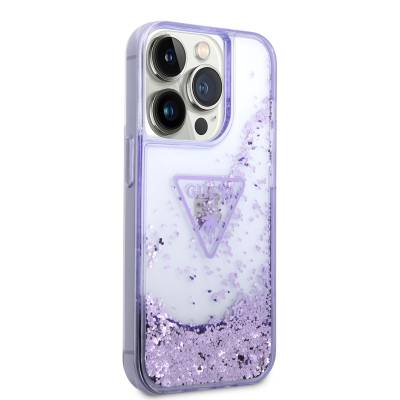 Apple iPhone 14 Pro Case GUESS Transparent Liquid Glittery Design Cover Purple