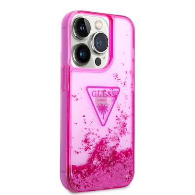 Apple iPhone 14 Pro Case GUESS Transparent Liquid Glittery Design Cover Pink