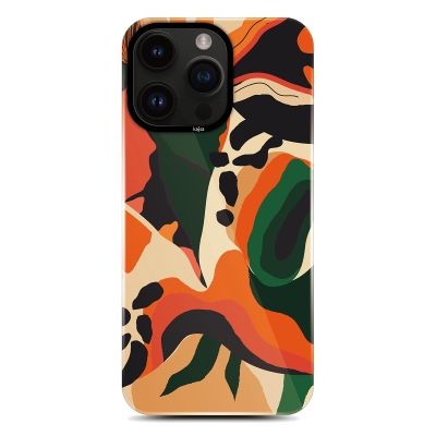 Apple iPhone 14 Pro Case HD Patterned Kajsa Shield Plus Flower Graphic Series Cover Orange