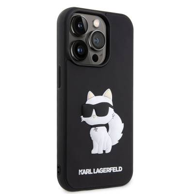 Apple iPhone 14 Pro Case Karl Lagerfeld 3D Rubber Choupette Design Cover Black