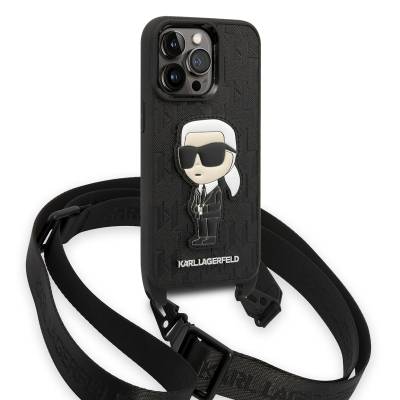 Apple iPhone 14 Pro Case Karl Lagerfeld Karl Design Cover with Neck Strap Black