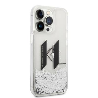 Apple iPhone 14 Pro Case Karl Lagerfeld Liquid Glitter Design Cover Silver