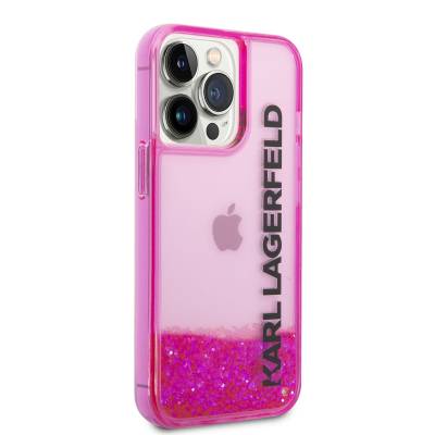 Apple iPhone 14 Pro Case Karl Lagerfeld Liquid Glitter Elong Design Cover Pink