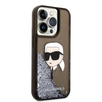 Apple iPhone 14 Pro Case Karl Lagerfeld Liquid Glitter Karl Head Design Cover Black