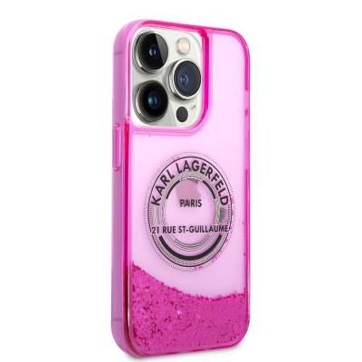 Apple iPhone 14 Pro Case Karl Lagerfeld Liquid Glitter RSG Design Cover Pink