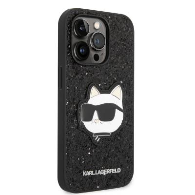 Apple iPhone 14 Pro Case Karl Lagerfeld Shiny Stone Choupette Design Cover Black