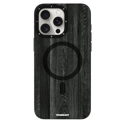 Apple iPhone 14 Pro Case Magsafe Charging Feature Yellowing Resistant Youngkit Wood Forest Series Cover Black