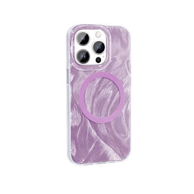 Apple iPhone 14 Pro Case Magsafe Charging Featured Brush Paint Patterned Zore Palette Cover Pink