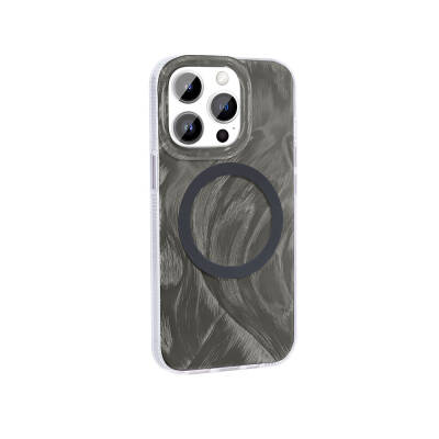 Apple iPhone 14 Pro Case Magsafe Charging Featured Brush Paint Patterned Zore Palette Cover Grey