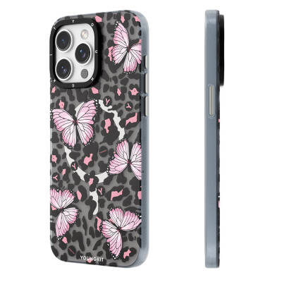 Apple iPhone 14 Pro Case Magsafe Charging Featured Butterfly Pattern Youngkit Shadow Dance Series Cover Grey