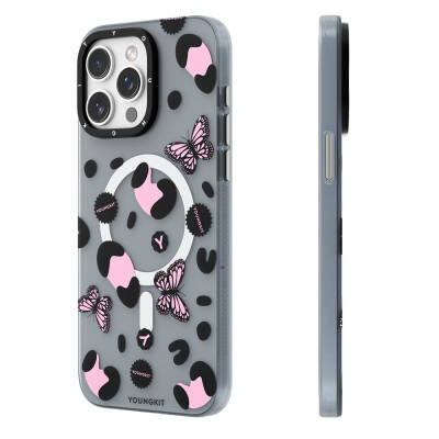 Apple iPhone 14 Pro Case Magsafe Charging Featured Butterfly Pattern Youngkit Shadow Dance Series Cover Black