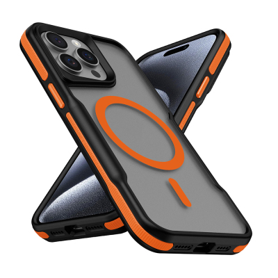 Apple iPhone 14 Pro Case Magsafe Charging Featured Colored Edge Airbag Striped Zore Lamer Cover Orange