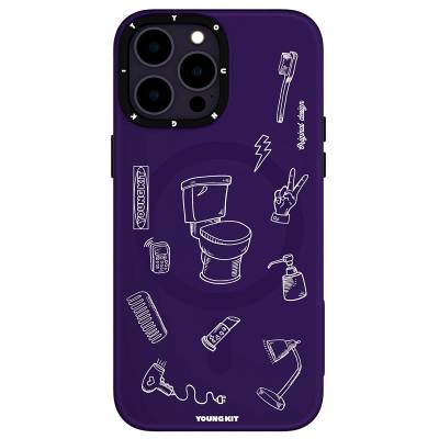 Apple iPhone 14 Pro Case Magsafe Charging Featured Patterned Youngkit Plaything Series Cover Purple