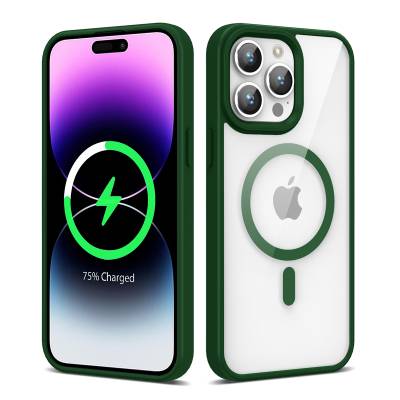 Apple iPhone 14 Pro Case Magsafe Wireless Charger Silicone Zore Ege Cover Dark Green