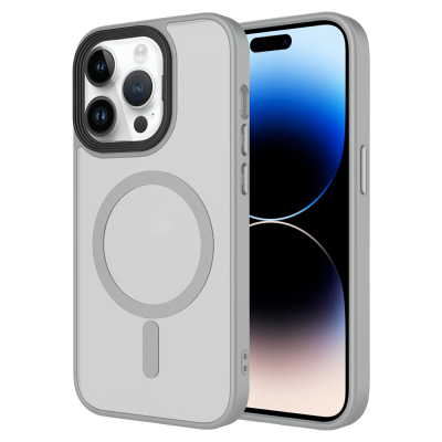 Apple iPhone 14 Pro Case Matte Back Surface Zore Flet Magsafe Cover with Wireless Charging Grey