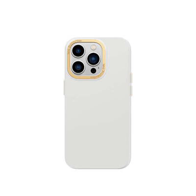 Apple iPhone 14 Pro Case Metal Camera Frame Recci Glaze Series Cover White