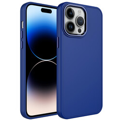 Apple iPhone 14 Pro Case Metal Frame and Button Design Silicone Zore Luna Cover Navy blue