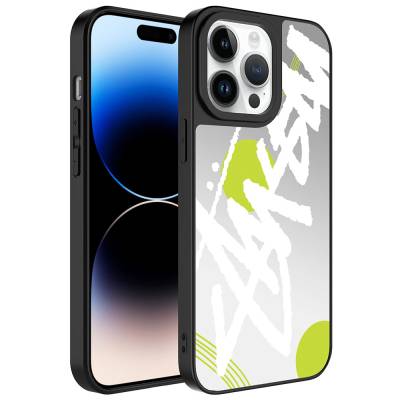 Apple iPhone 14 Pro Case Mirror Patterned Camera Protected Glossy Zore Mirror Cover Yazı