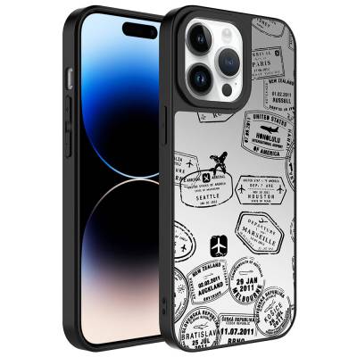 Apple iPhone 14 Pro Case Mirror Patterned Camera Protected Glossy Zore Mirror Cover Seyahat