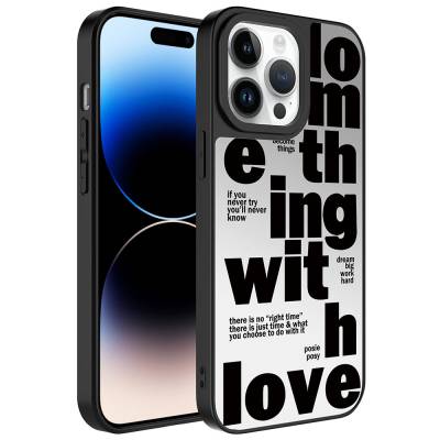 Apple iPhone 14 Pro Case Mirror Patterned Camera Protected Glossy Zore Mirror Cover Love