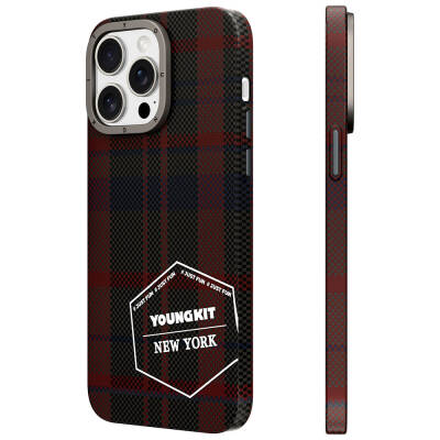 Apple iPhone 14 Pro Case Plaid Patterned Youngkit Gezhi Series Cover Red