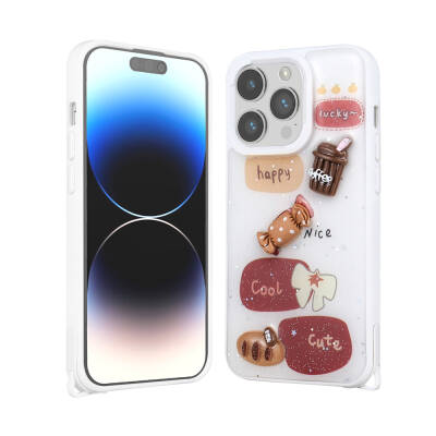 Apple iPhone 14 Pro Case Shining Glitter Relief Figured Zore Cevze Cover White