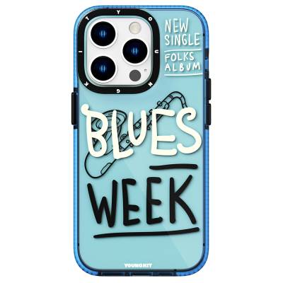 Apple iPhone 14 Pro Case Transparent Color Text Themed Design YoungKit Jazz Series Cover Blue