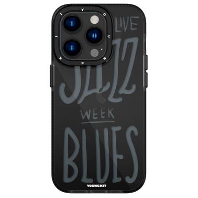 Apple iPhone 14 Pro Case Transparent Color Text Themed Design YoungKit Jazz Series Cover Black