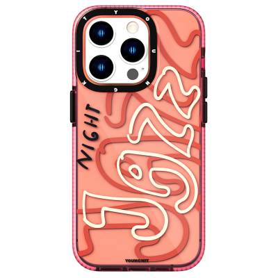 Apple iPhone 14 Pro Case Transparent Color Text Themed Design YoungKit Jazz Series Cover Pink