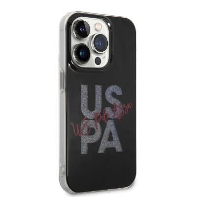 Apple iPhone 14 Pro Case U.S. POLO ASSN. Glittery Shiny Alphabet Design Cover Black