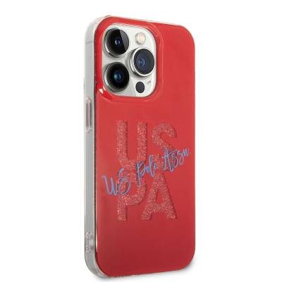 Apple iPhone 14 Pro Case U.S. POLO ASSN. Glittery Shiny Alphabet Design Cover Red