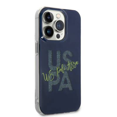 Apple iPhone 14 Pro Case U.S. POLO ASSN. Glittery Shiny Alphabet Design Cover Petrol Blue