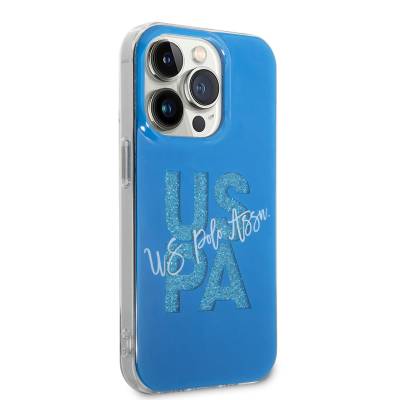 Apple iPhone 14 Pro Case U.S. POLO ASSN. Glittery Shiny Alphabet Design Cover Blue