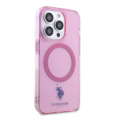 Apple iPhone 14 Pro Case U.S. POLO ASSN. Magsafe Transparent Design Cover with Charging Feature Pink