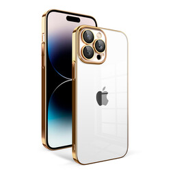 Apple iPhone 14 Pro Case With Camera Protection Color Framed Zore Garaj Cover Gold