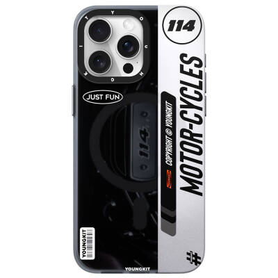 Apple iPhone 14 Pro Case Youngkit Motorcycle Legend Series Cover Magsafe Charging Feature Black