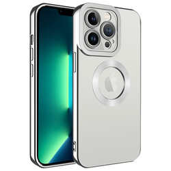 Apple iPhone 14 Pro Kılıf Kamera Korumalı Logo Gösteren Zore Omega Kapak Gümüş