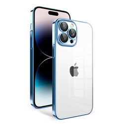 Apple iPhone 14 Pro Kılıf Kamera Korumalı Renkli Çerçeveli Zore Garaj Kapak Mavi Açık