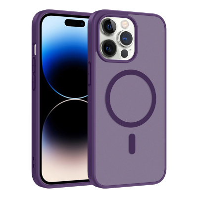 Apple iPhone 14 Pro Kılıf M-safe Şarj Özellikli Zore Babet Kapak Derin Mor