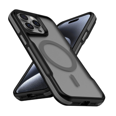 Apple iPhone 14 Pro Kılıf M-safe Şarj Özellikli Renkli Kenar Airbag Şeritli Zore Lamer Kapak Gri