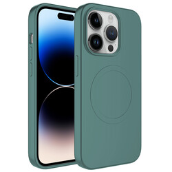Apple iPhone 14 Pro Kılıf Magsafe Wireless Şarj Özellikli Pastel Renk Silikon Zore Plas Kapak Koyu Yeşil