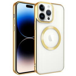 Apple iPhone 14 Pro Kılıf Magsafe Wireless Şarj Özellikli Zore Setro Silikon Gold