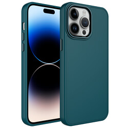 Apple iPhone 14 Pro Kılıf Metal Çerçeve ve Buton Tasarımlı Silikon Zore Luna Kapak Koyu Yeşil